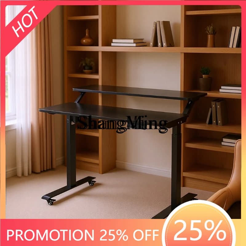 SM Home New Double Height Adjustable Desk Laptop Dual Desktop Standing Lifting Table