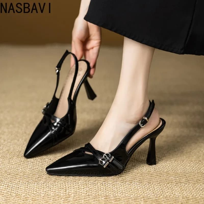 2026 Summer New Women's Sexy Sandals with Strap Style Heel Pointed Buckle Decoration Fashion Party Date Shoes
