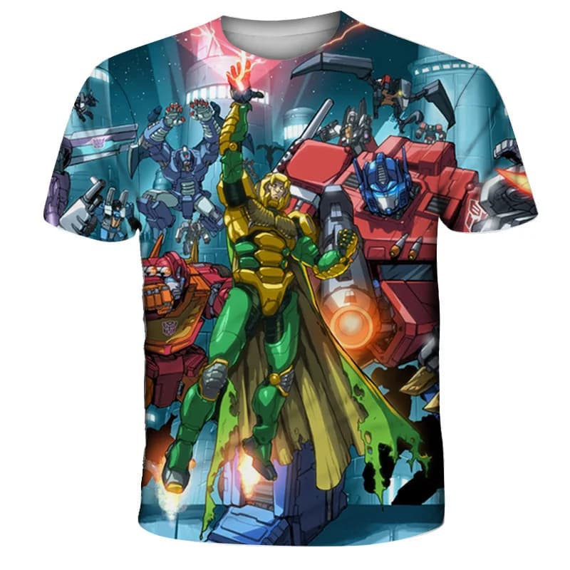 T-shirt estiva per bambini Transformers, maglietta robot a maniche corte, top rotondo, stampa 3D, abbigliamento sportivo per il tempo libero, regalo di compleanno per bambini