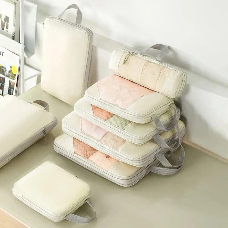 Set of 5 Compressed Parts for Organizing Dresses, Linen, Toilet and Cosmetic Items, Travel Organizer Bag