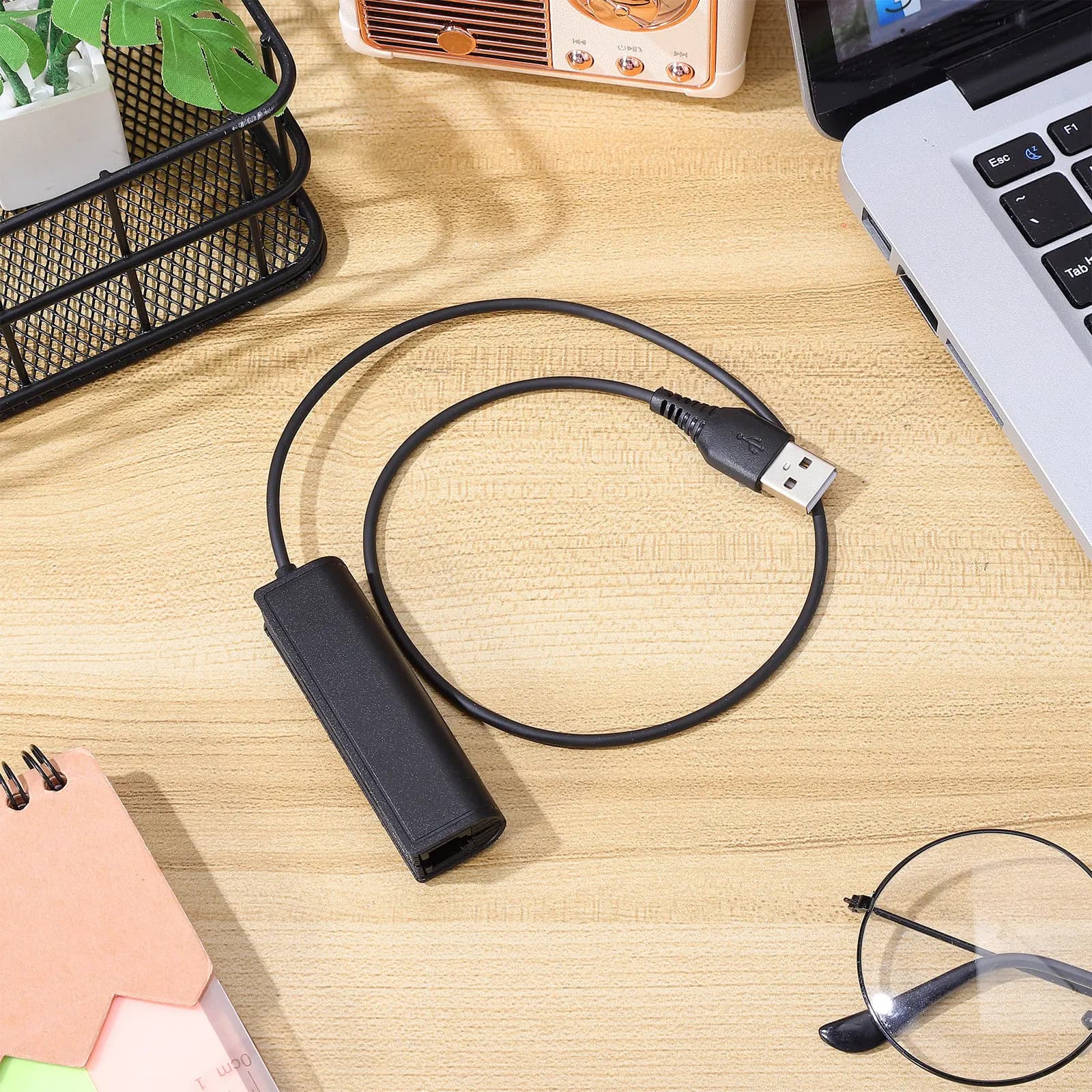 USB Adapter Cable Rj9 Female to USB Male Lightweight Compact for Laptop Pc Headset Conversion Headphone Adapter Cable