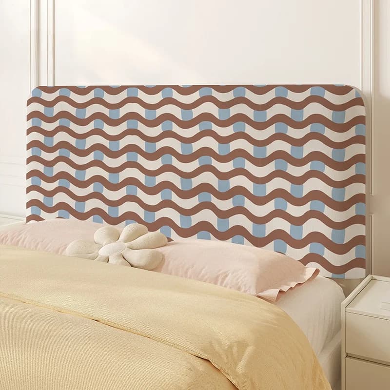 Retro Plaid Bed Curtain Full Wrap Home Use Elastic Dustproof Decorative Cover for Bedroom Simple Style Artistic Rectangle
