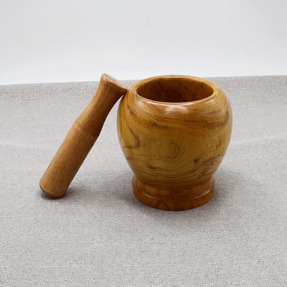 Set di 1 Mortaio e Pestello in Legno Massello Premium per Schiacciare Aglio, Spezie e Pillole - Gadget da Cucina