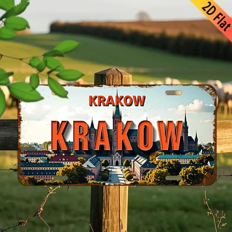 Stampa su Alluminio HD, Stile Targa Vintage con Castello di Wawel, Cracovia Polonia, Arte Murale ad Alta Definizione Resistente alle Piegature