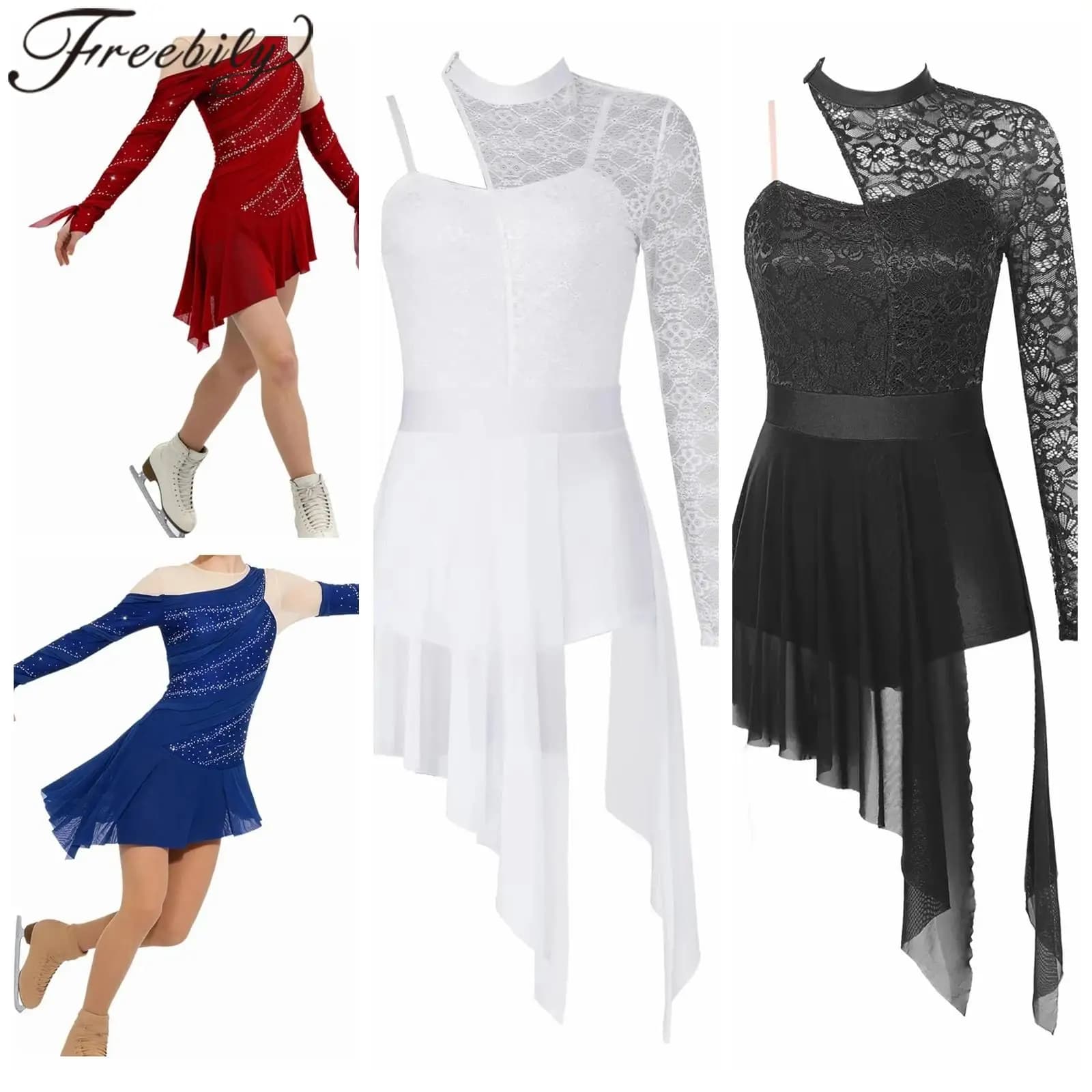 Costumi da Pattinaggio Artistico su Ghiaccio per Donne Adulte, Abbigliamento Moderno per Danza Contemporanea, Abito per Danza Lirica, Body per Balletto e Ginnastica