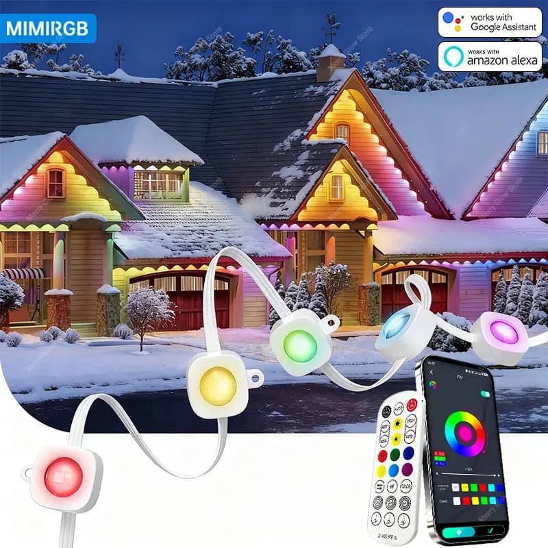 Luci per grondaia esterne intelligenti da 200 piedi Supporto Alexa e Google Assistant Controllo vocale RGBIC Cambia colore Impermeabile Decorazioni per Capodanno