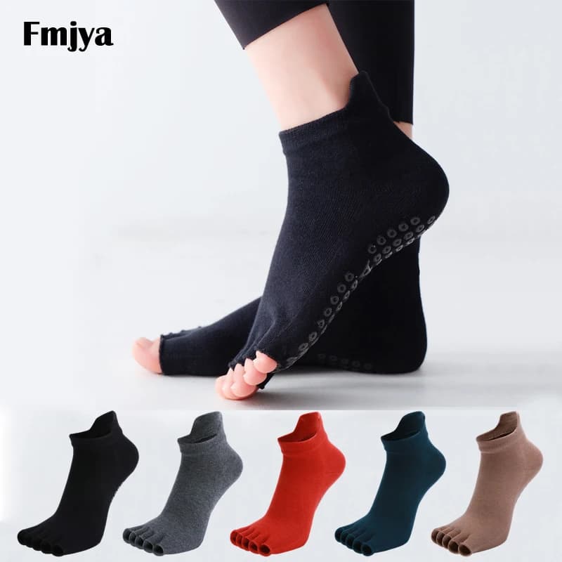 Calzini da yoga Mezze dita antiscivolo Impugnatura in silicone Cotone traspirante Fitness Balletto Danza Palestra Pilates Calzini a cinque dita con punta aperta
