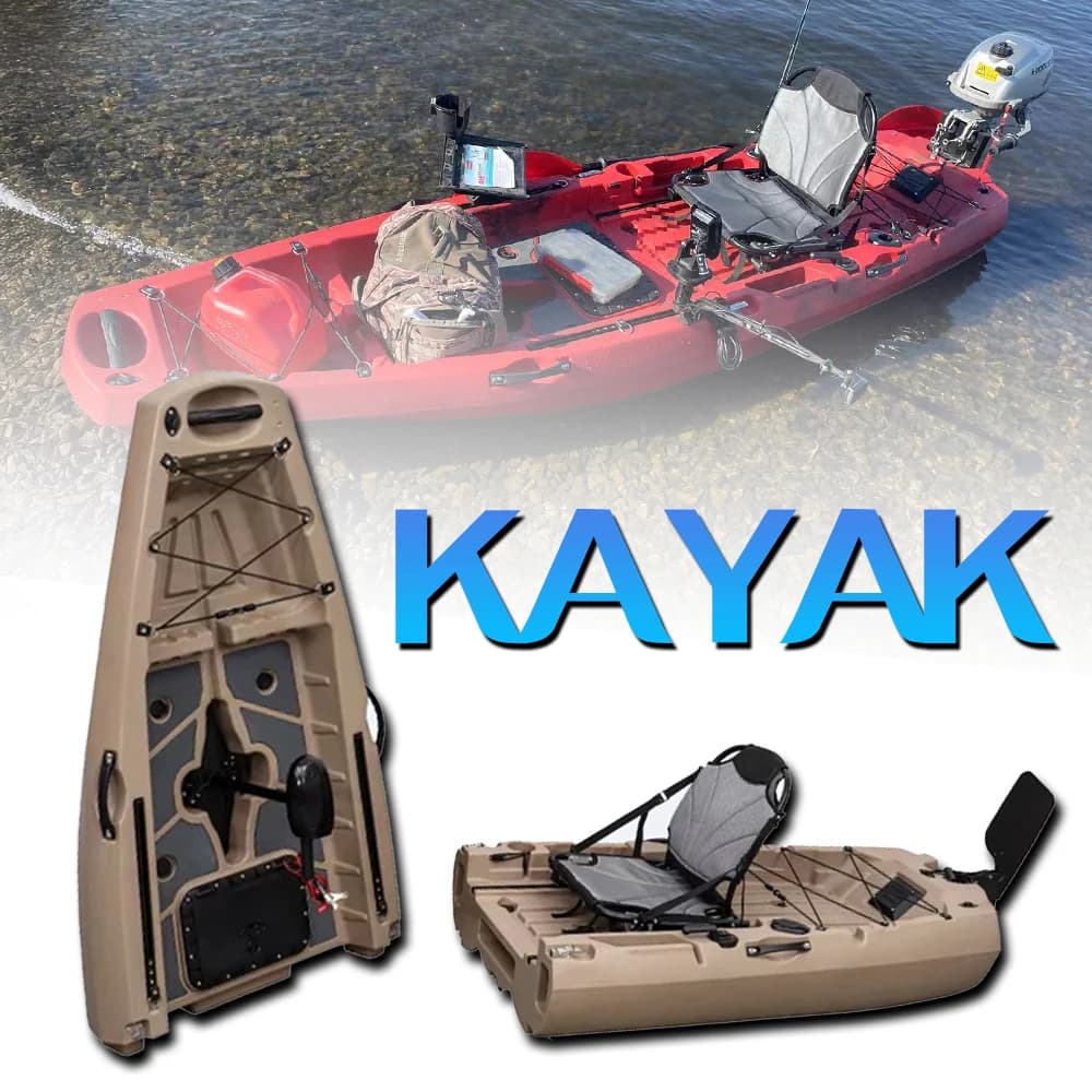 Kayak modulare con motore, canoa per barca da pesca con sedile e pagaia, zattera rotomoldata portatile per la pesca all'aperto alla deriva