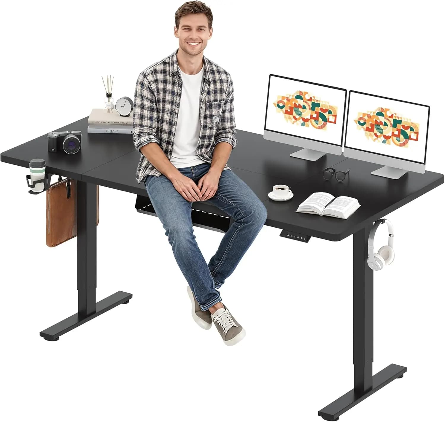 Scrivania Elettrica Regolabile in Altezza SANODESK 71 x 32 Pollici, con Ampio Piano di Lavoro Integrato per Ufficio Domestico, Com