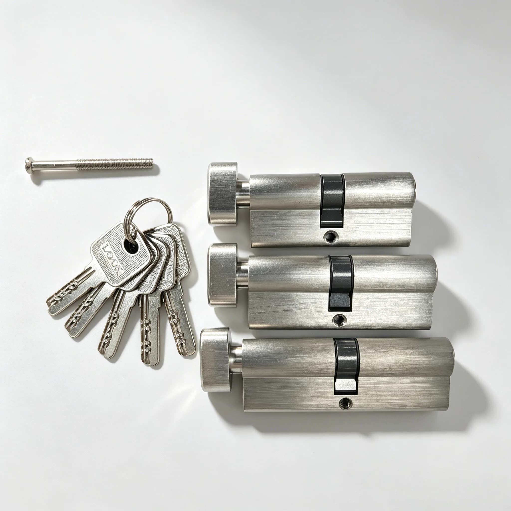 1Pc European Standard 70/80/90Mm/32.5Mm Single-Opening Copper Core Large Lock Cylinder with Five Keys, Surface Brushed Finish Highlights the Metallic Luster, Rust-Resistant and Corrosion-Resistant High-Quality Anti-Theft Lock Cylinder with Knob, Suitable for Security Doors, Office Doors, Garage Doors, Bedroom Doors, Etc