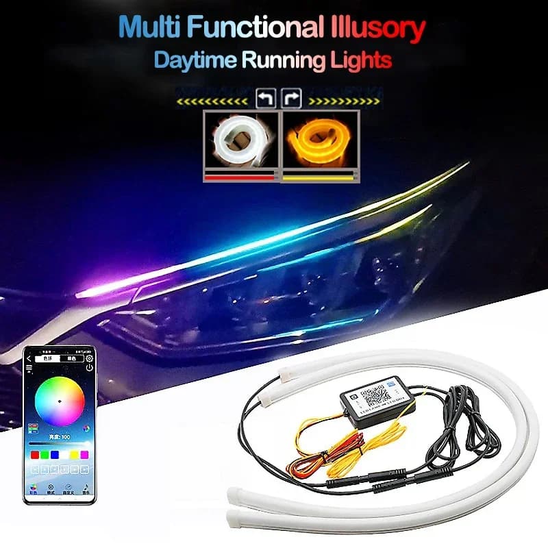 Strisce di luci di marcia diurna a LED per auto universali Strisce di luci per fari flessibili RGB Symphony Flowing Turn Signal