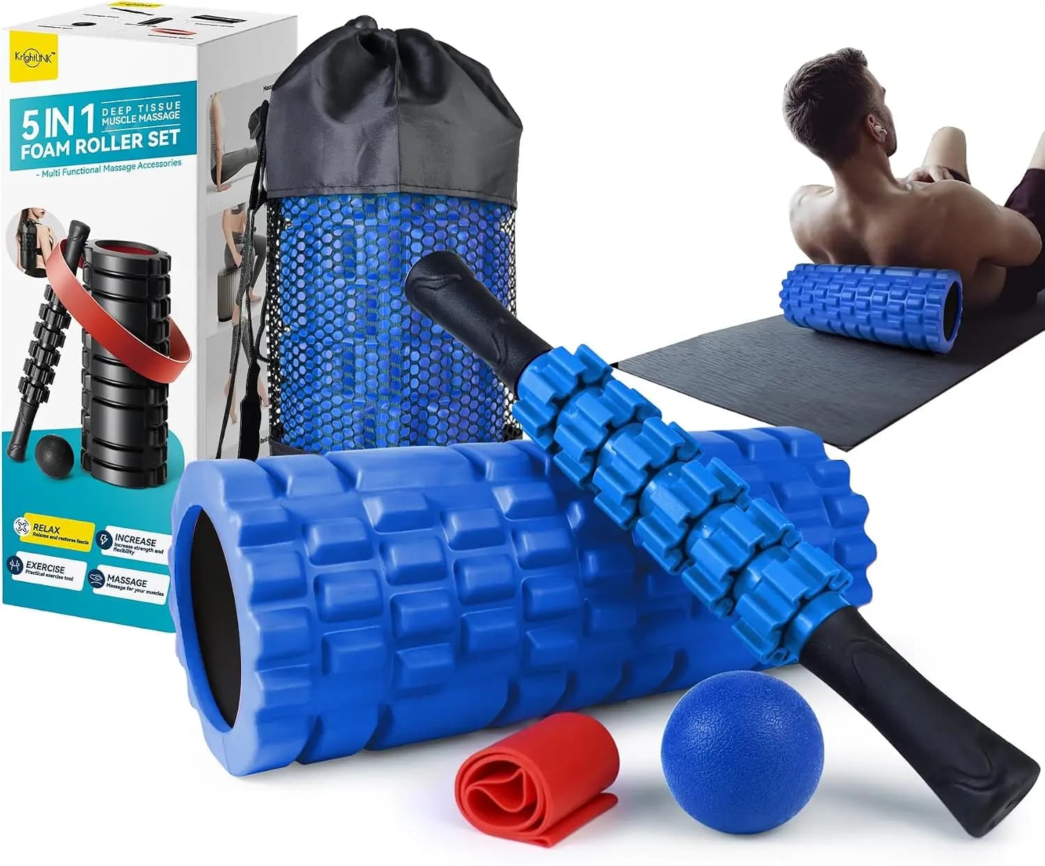 Krightlink 5 In1 Foam Roller Set High Density Foam Roller Muscle Recovery
