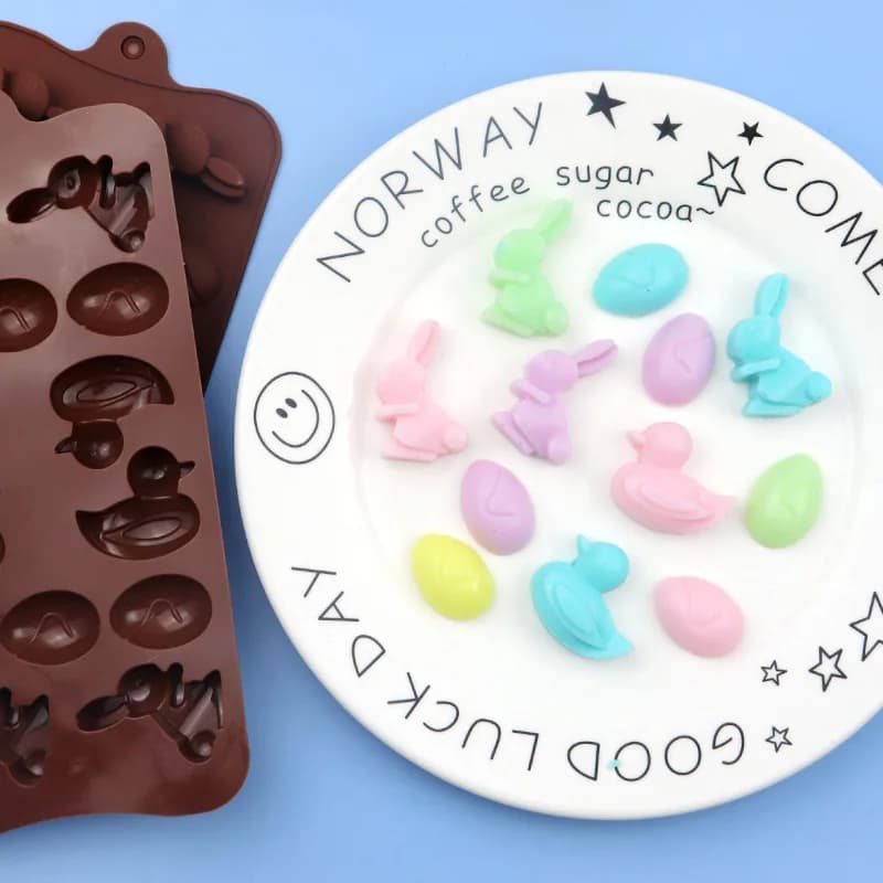 Stampo per cioccolato in silicone coniglietto e anatra da 14 pezzi, stampo per vassoio di ghiaccio, facile da rilasciare, resistente alle alte temperature