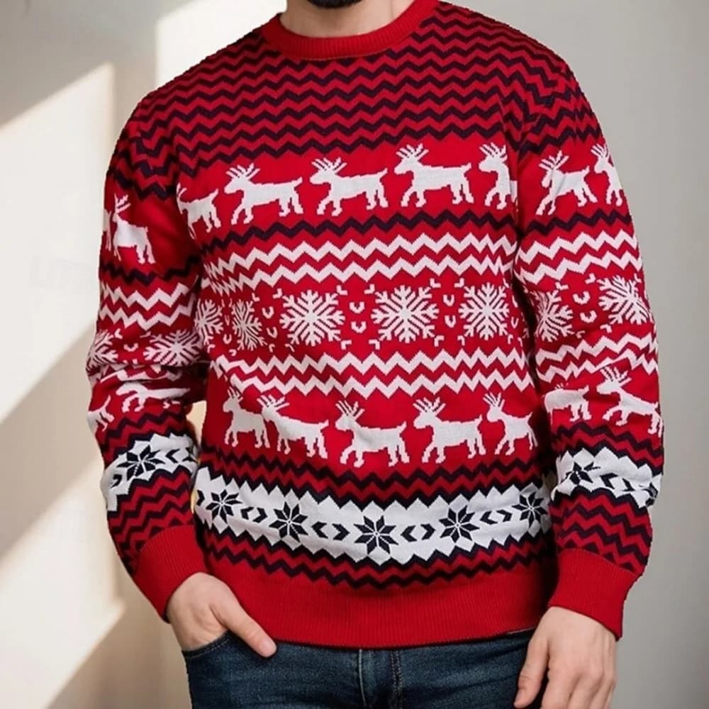 Maglione a tema natalizio Pullover stampato con renne natalizie Felpa per le vacanze di Babbo Natale Top Casual Autunno Fiocco di neve Inverno Abbigliamento da uomo