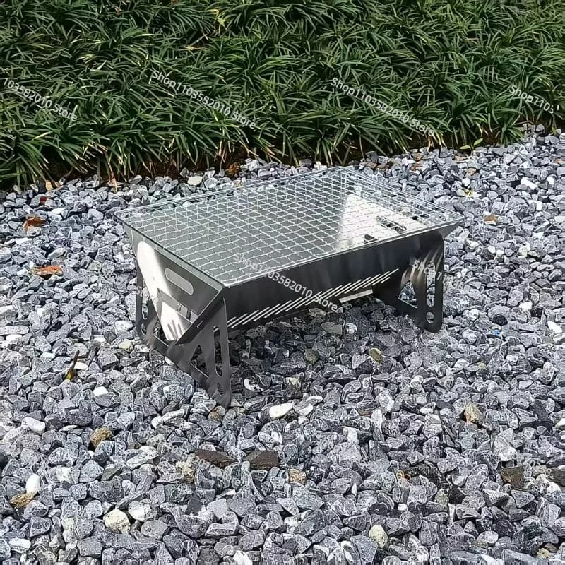 Griglia a Carbone Pieghevole in Acciaio Inossidabile, Fornello per Barbecue da Campeggio e Picnic all'Aperto