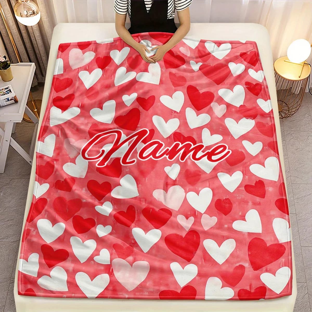 Customized Name Romantic Valentine's Day Love Printed Blanket Lightweight Flannel Home Furnishings Bedding Blanket