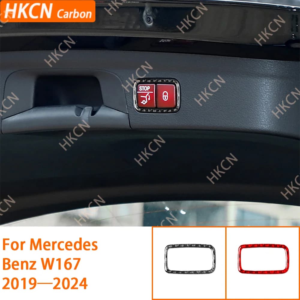 For Mercedes-Benz GLE W167 2019-2024 Soft Carbon Fiber Trunk button frame Decorative Cover Car Internal Accessories sticker
