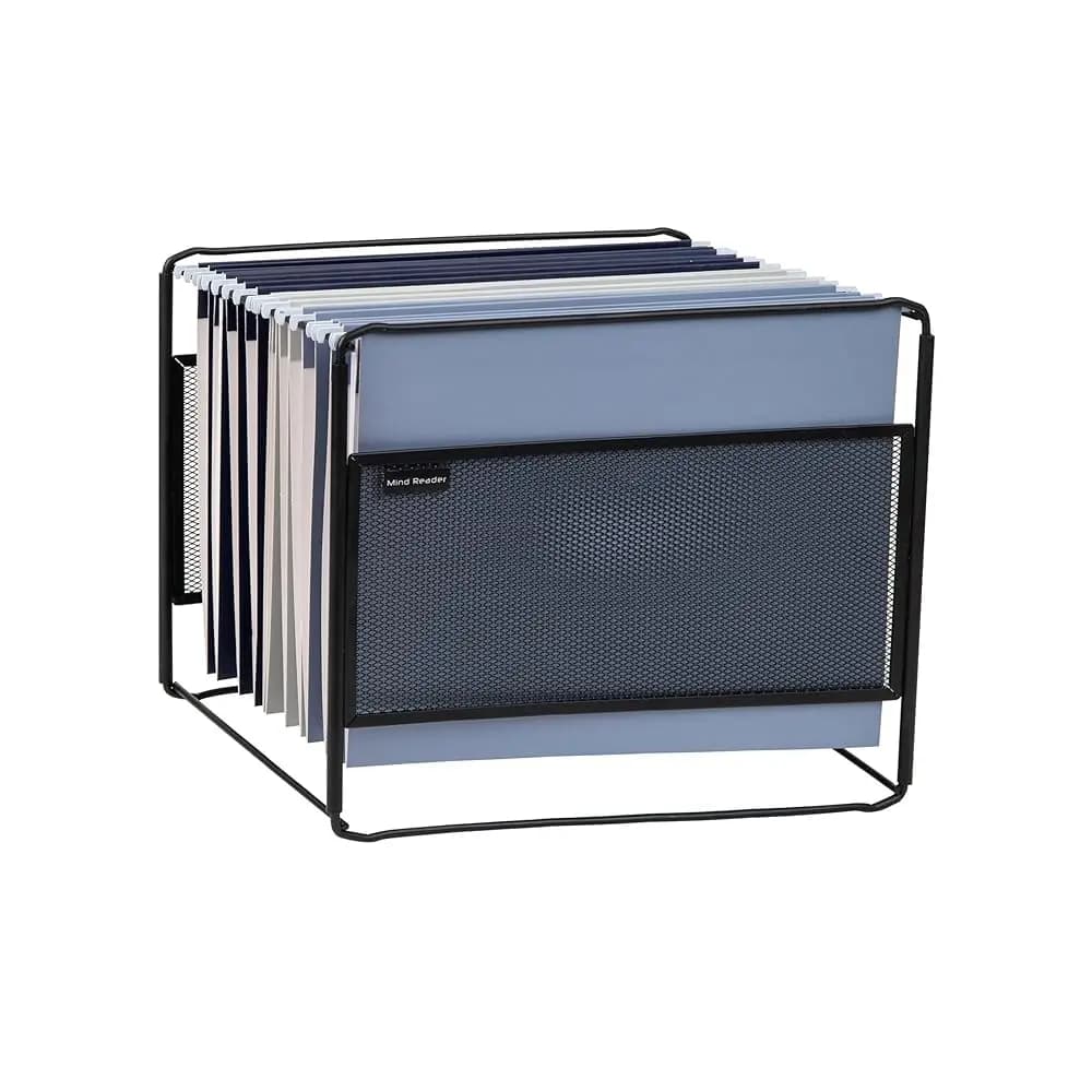 Organizzatore per Cartelle Sospese, Organizzatore da Scrivania, Contenitore, Ufficio, Rete Metallica, 33 cm L x 24,8 cm L x 25,9 cm A, Nero