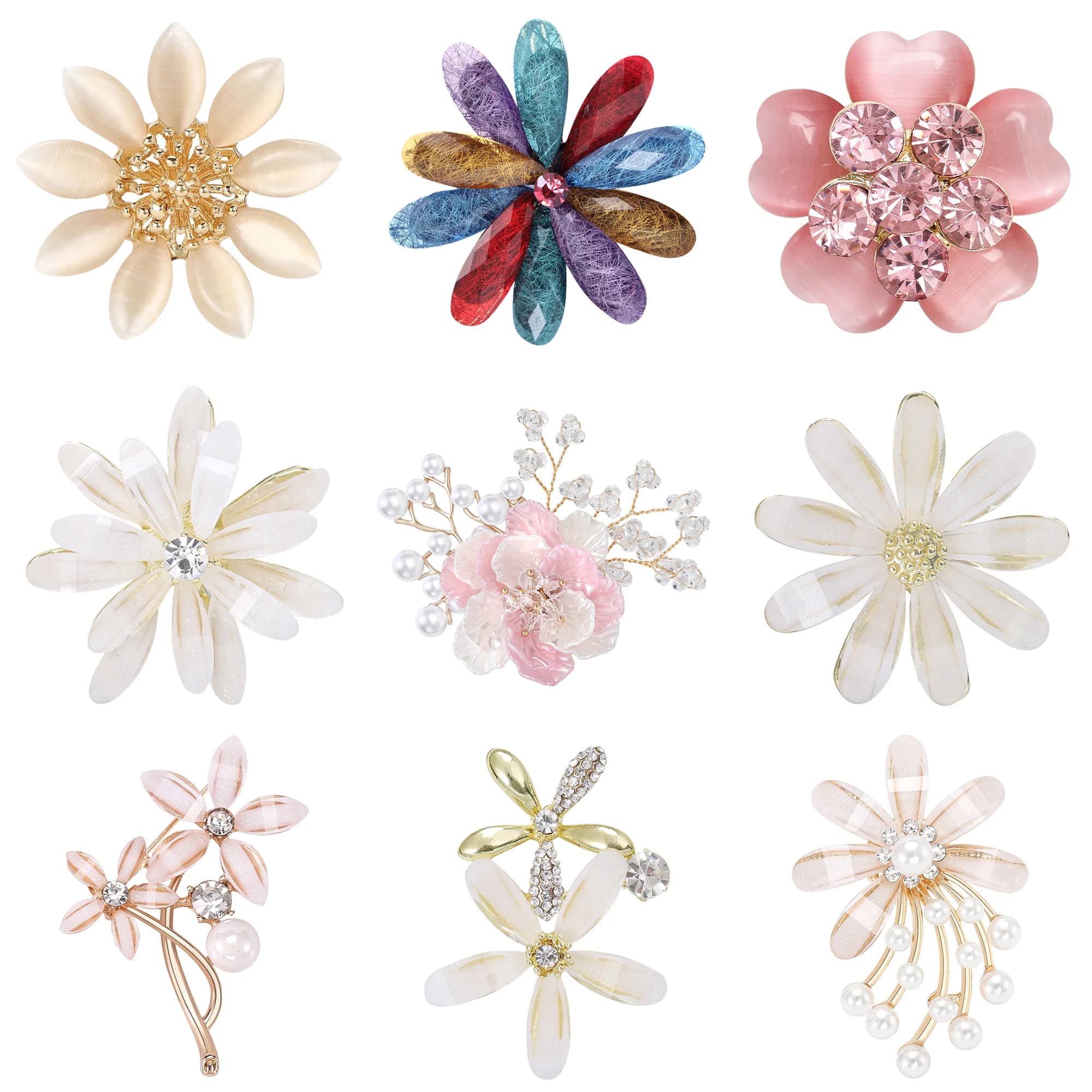 Spille di Lusso in Acrilico a Forma di Fiore per Donne, Unisex, con Strass, Accessori per Borse e Gioielli