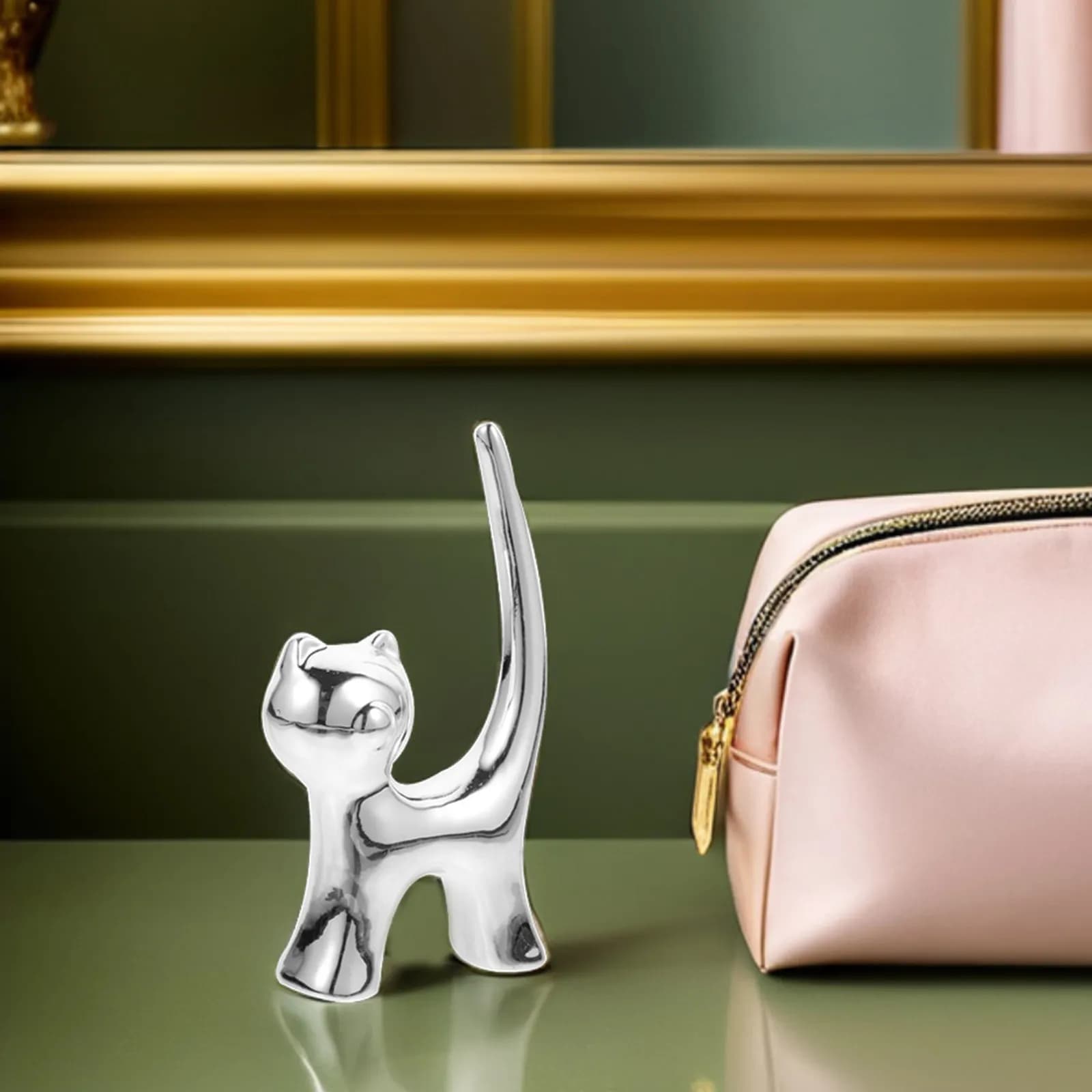 2Pcs Holder Ceramic Jewelry Organizer Cute Kitten Sculpture Decorative Jewelry Tray for Rings Earrings