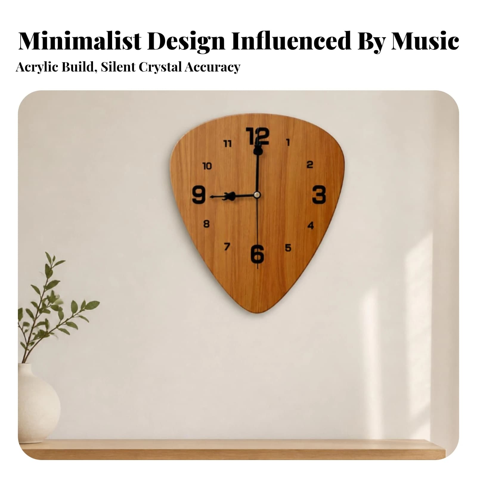 Guitar Pick Wall Clock Large Numerals Guitar Wall Clock Unique Decorative for Guitarists, Recording Studio, Practice Space