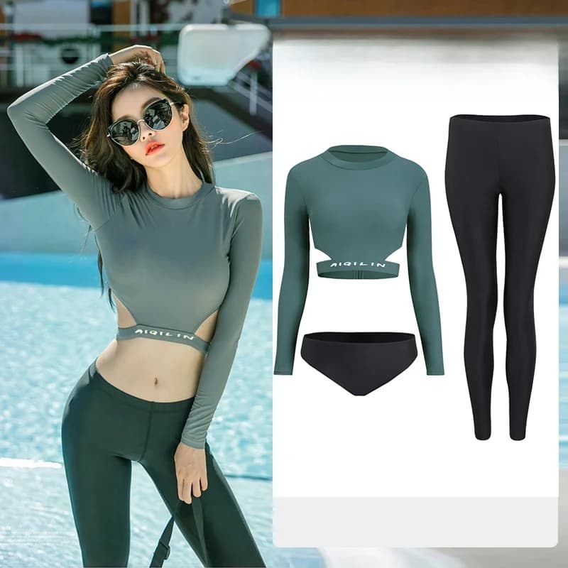 Women's Dive Mute with Long Sleeves and Separate Long Pants, Solar Protection, Rapid Drying, Indoor Swimming Costume for Snorkeling and Surfing