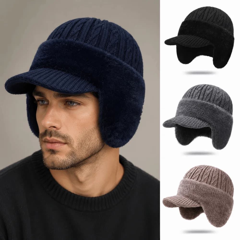 Unisex Lined Warm Winter Hat Thicken Brim Style Thick Knitted Hat Knitted Coldproof Ski Sports Hat for Women Men
