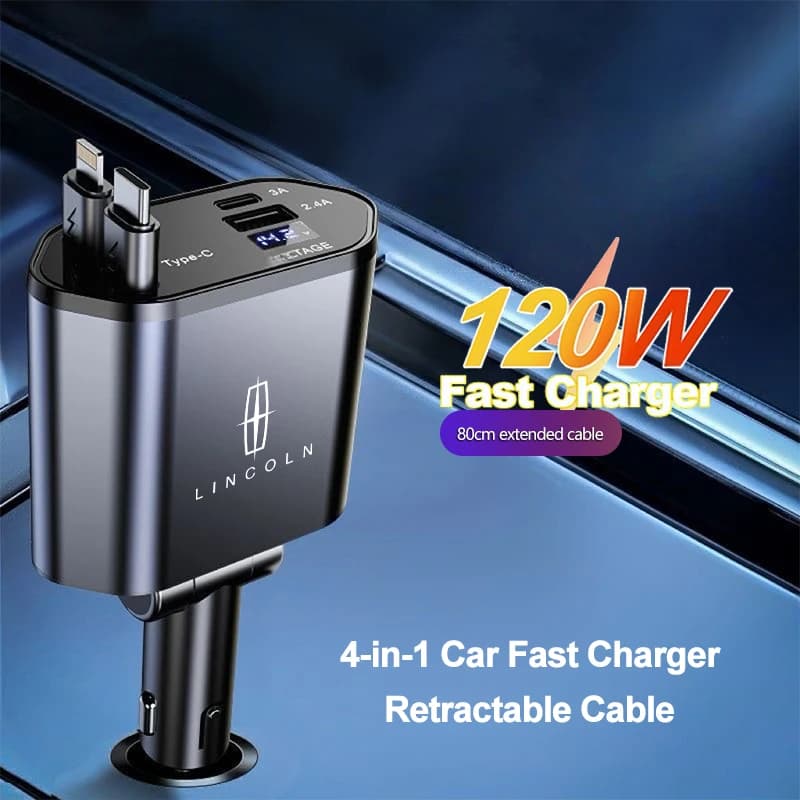 Cavo USB tipo C per telefono cellulare caricabatteria da auto retrattile 4 IN 1 per Lincoln Continental MKZ Town-car Aviator Energy Zephyr Voyager