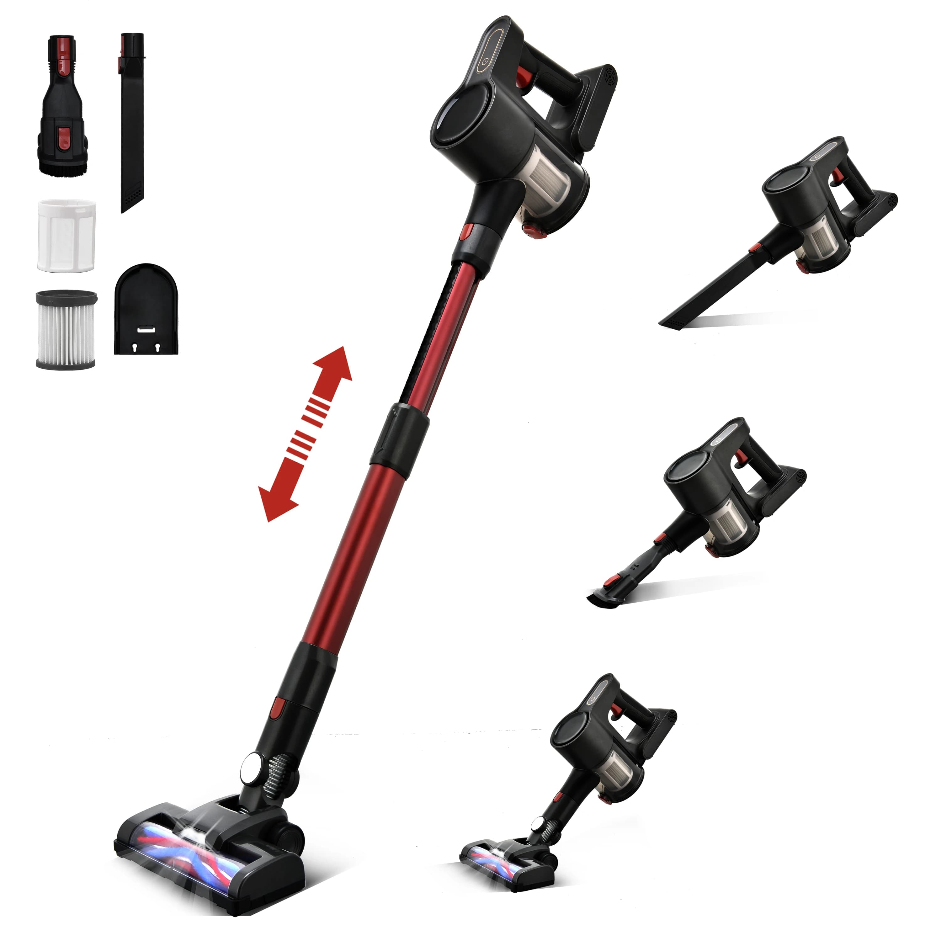 Self-supporting floor brush vacuum cleaner with professional wireless LED light for rechargeable home cars with HEPA filter