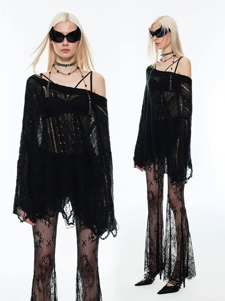 Gotico scava fuori Y2k maglione lavorato a maglia donna Sexy Harajuku Streetwear manica lunga sottile primavera estate cappotto grembiule protezione solare top