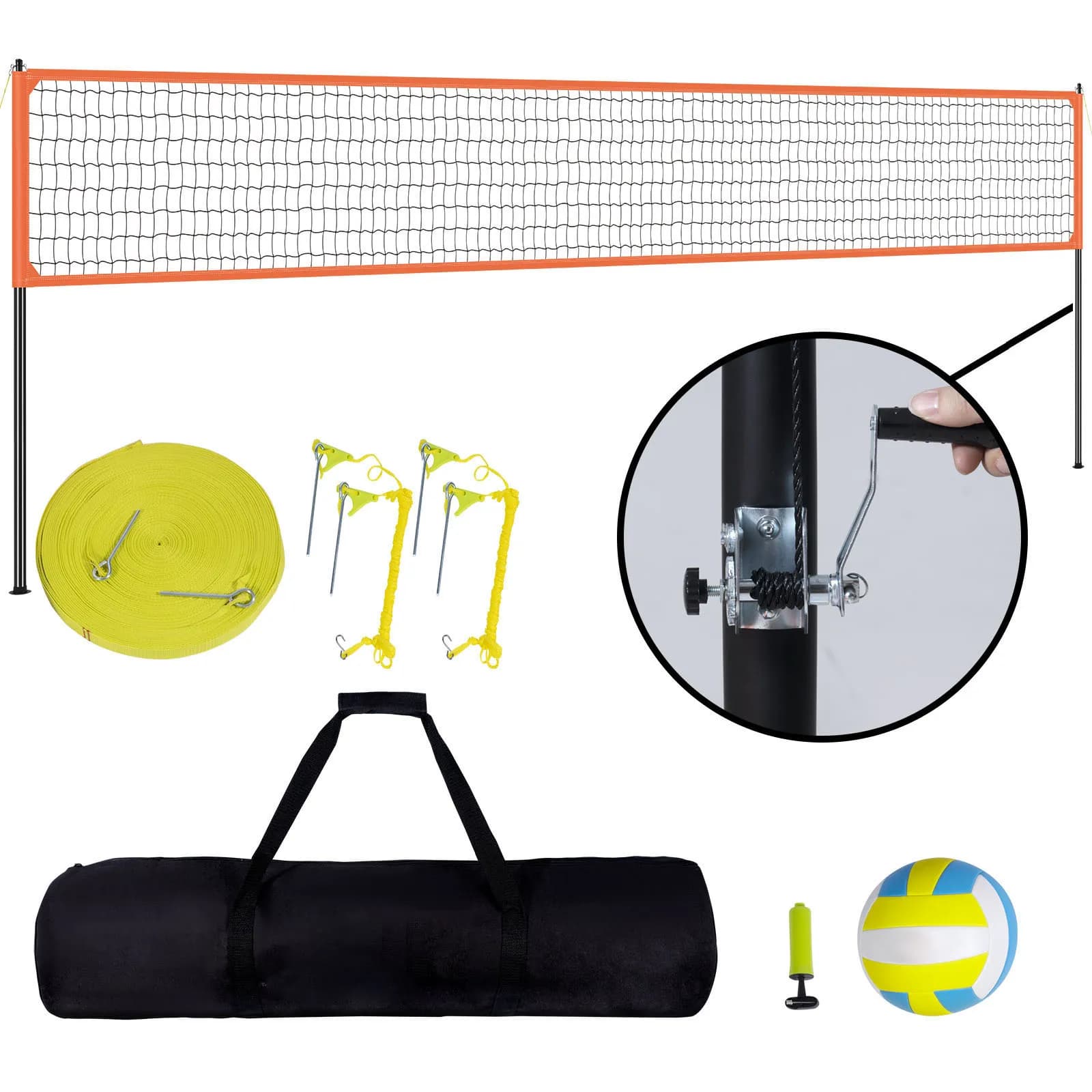 SucceBuy Volleyball Set with 1,25-1.75 inch adjustable aluminum poles with pump transport bag