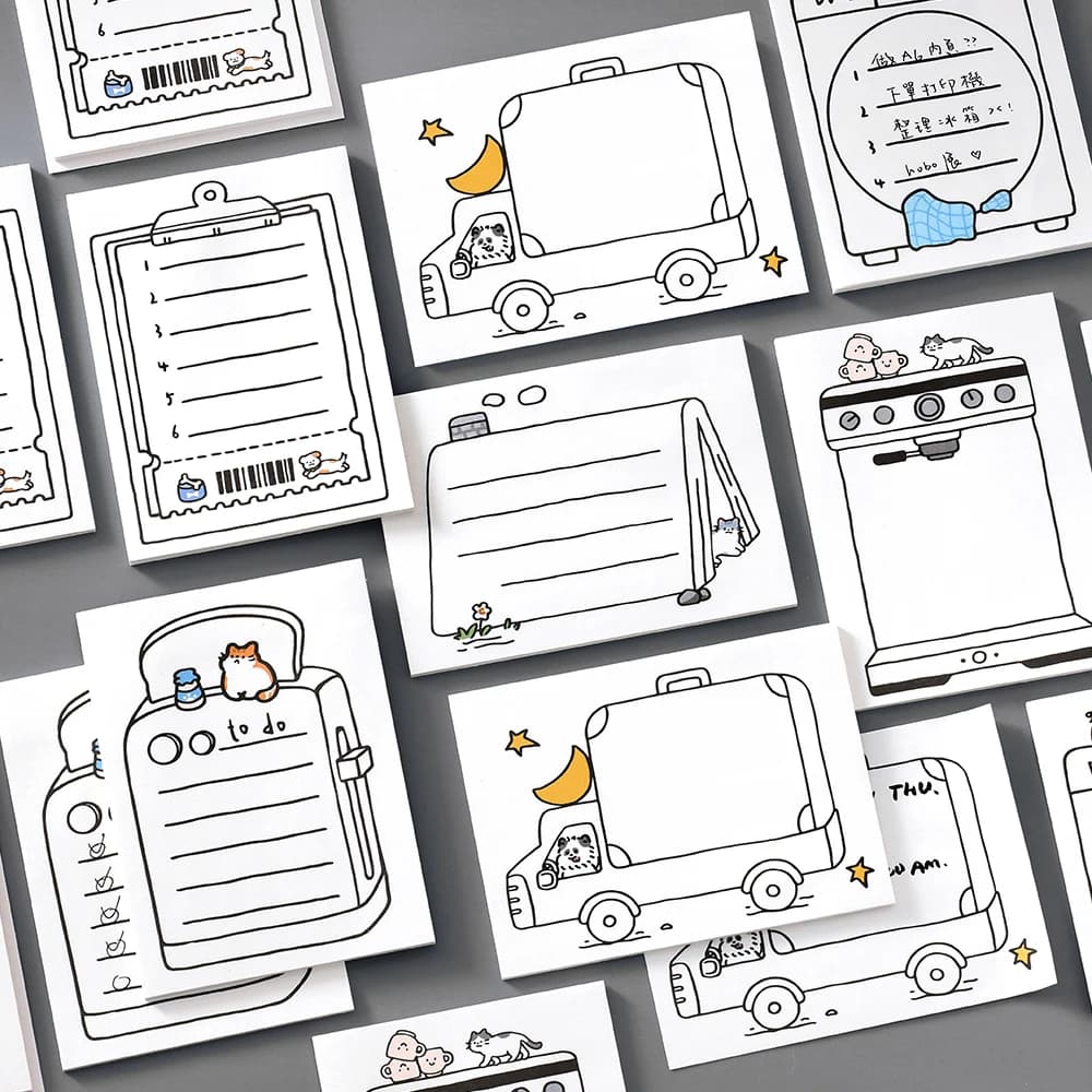 30 pezzi Kawaii Sticky Notes Set pane tostato caffè Disegni N-time Taccuini memo Studente Scuola Forniture per ufficio Regali di cancelleria carini