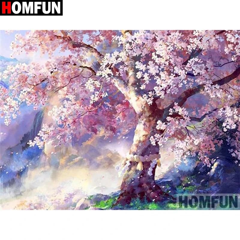 HOMFUN Pittura Diamante Pieno Quadrato/Rotondo Diamante "Paesaggio Fiore" Modello Ricamo Punto Croce Pittura Diamante 5D Strass