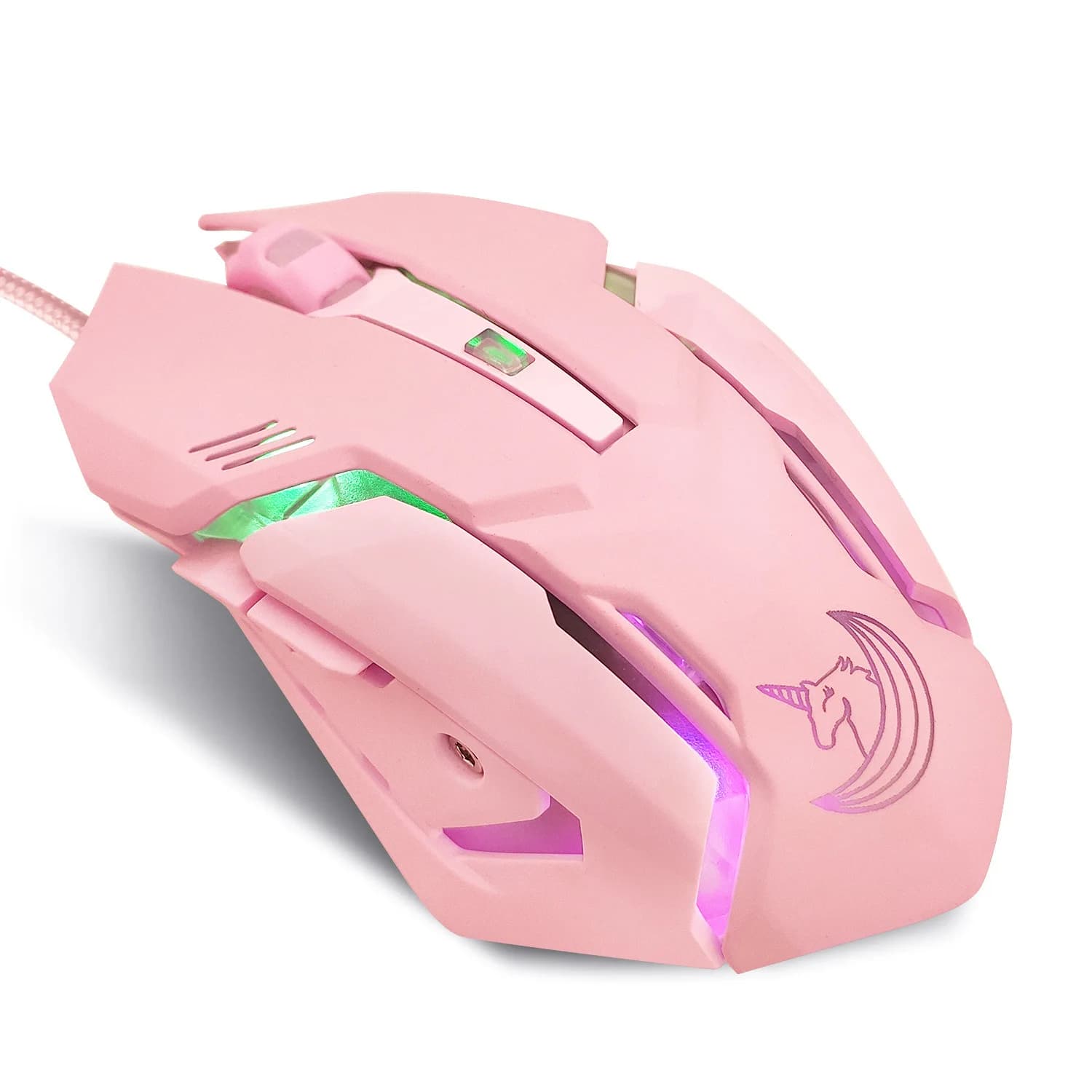 Wired Pink Gaming Mouse 3200dpi Unicorn Backlight Inner Stylish Beautiful 4 Level DPI Wired Women Mice for Office Games Gift
