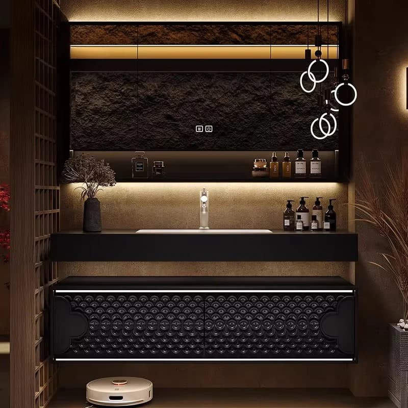 Specchio da parete in legno &c, lavabo in ceramica per bagno o ingresso, design moderno, cassetti a chiusura ammortizzata, per soggiorno e camera da letto