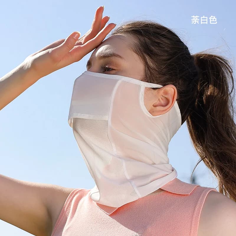 Maschera protettiva per il viso in seta ghiacciata, traspirante, per sport e corsa, morbida, regolabile, anti-ultravioletti, sottile, per golf all'aperto