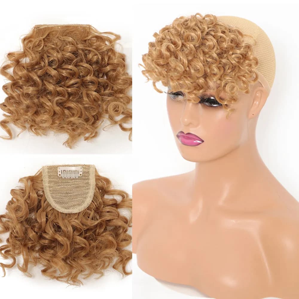 2 Pcs Synthetic Hair Kinky Curly Bangs for Black Women Clip In Hairpieces Natural Style Heat Resistant Fiber Hair Extension