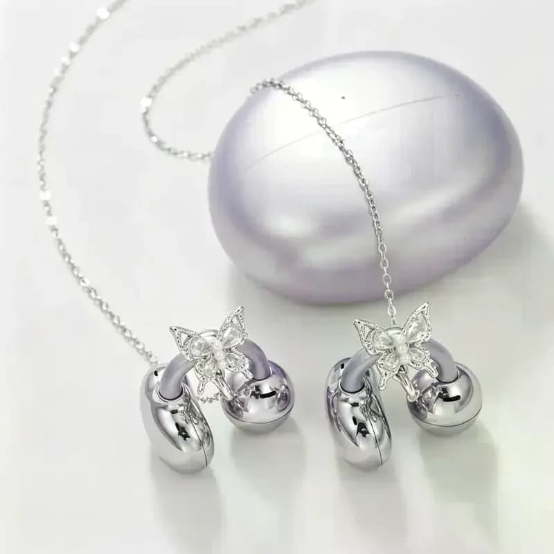 Clip On Open Ear Wireless Earbuds With Butterfly Crystal With Chain Decor Comfortable For Daily Use Gifts