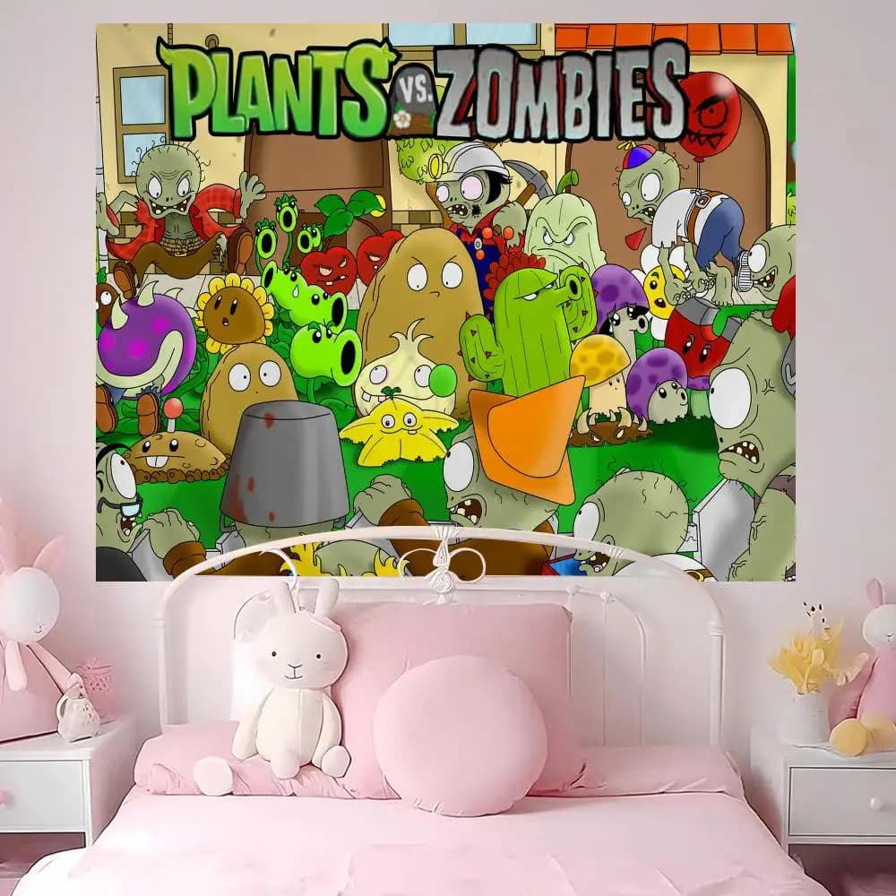 P-Plants-vs Cartoon Z-ZombieS Cartoon Tapestry Art Science Fiction Room Home Decor Wall Hanging Sheets