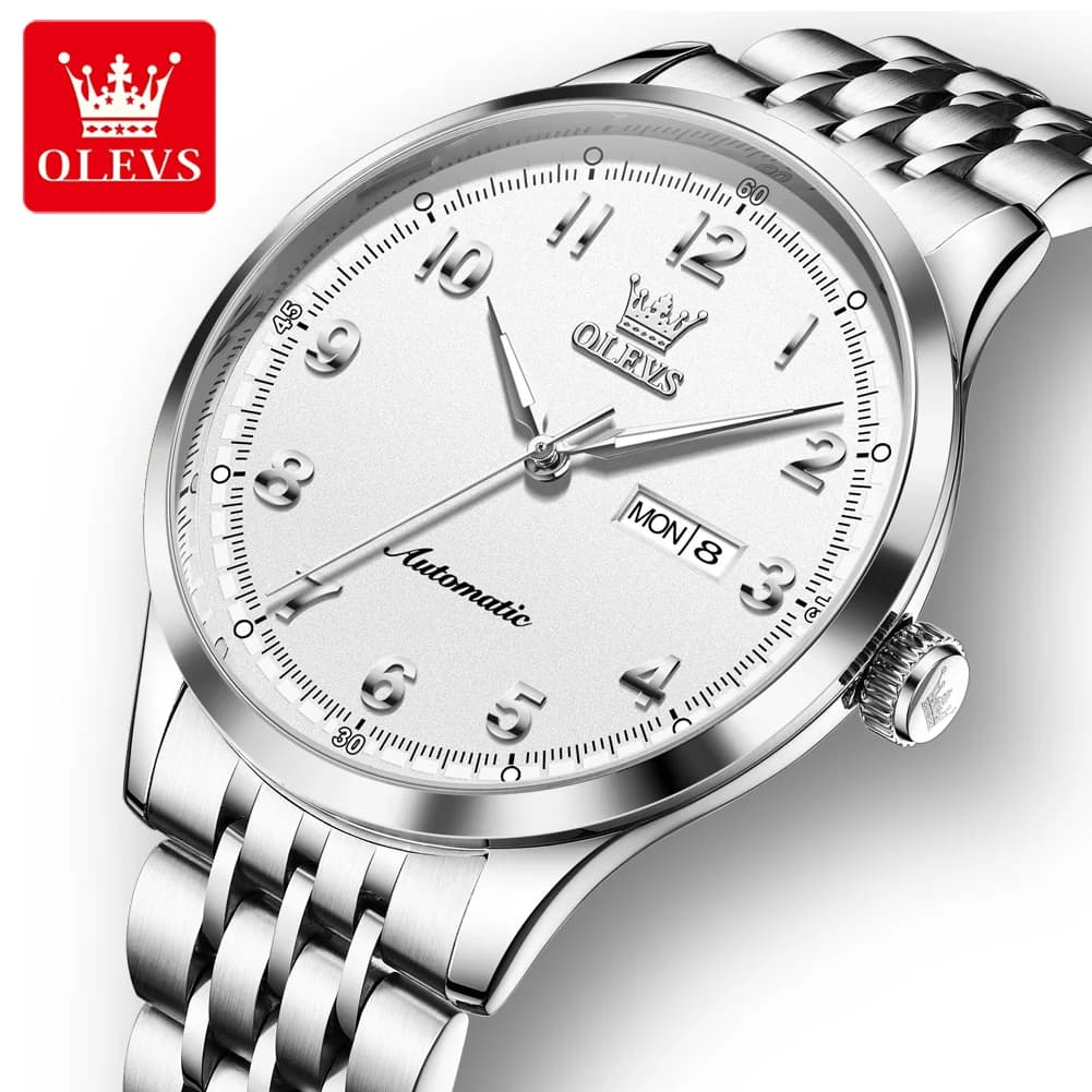 OLEVS 7100 Mechanical Watches for Men Stainless Steel Strap Digital Scale Auto Date Week Fashion Classic Luxury Automatic Watch