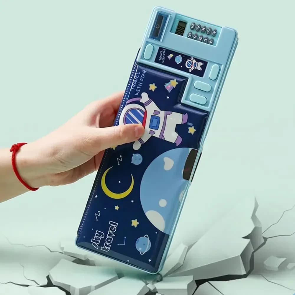 Double layer pencil pencil case Astronaut design/animal Temperamatite plastic case with calculator Stationery organizer
