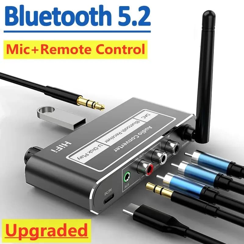 HIFI Bluetooth 5.2 ricevitore Audio DAC convertitore da digitale ad analogico coassiale 3.5mm AUX RCA Mic U Disk Jack adattatore Wireless Stereo