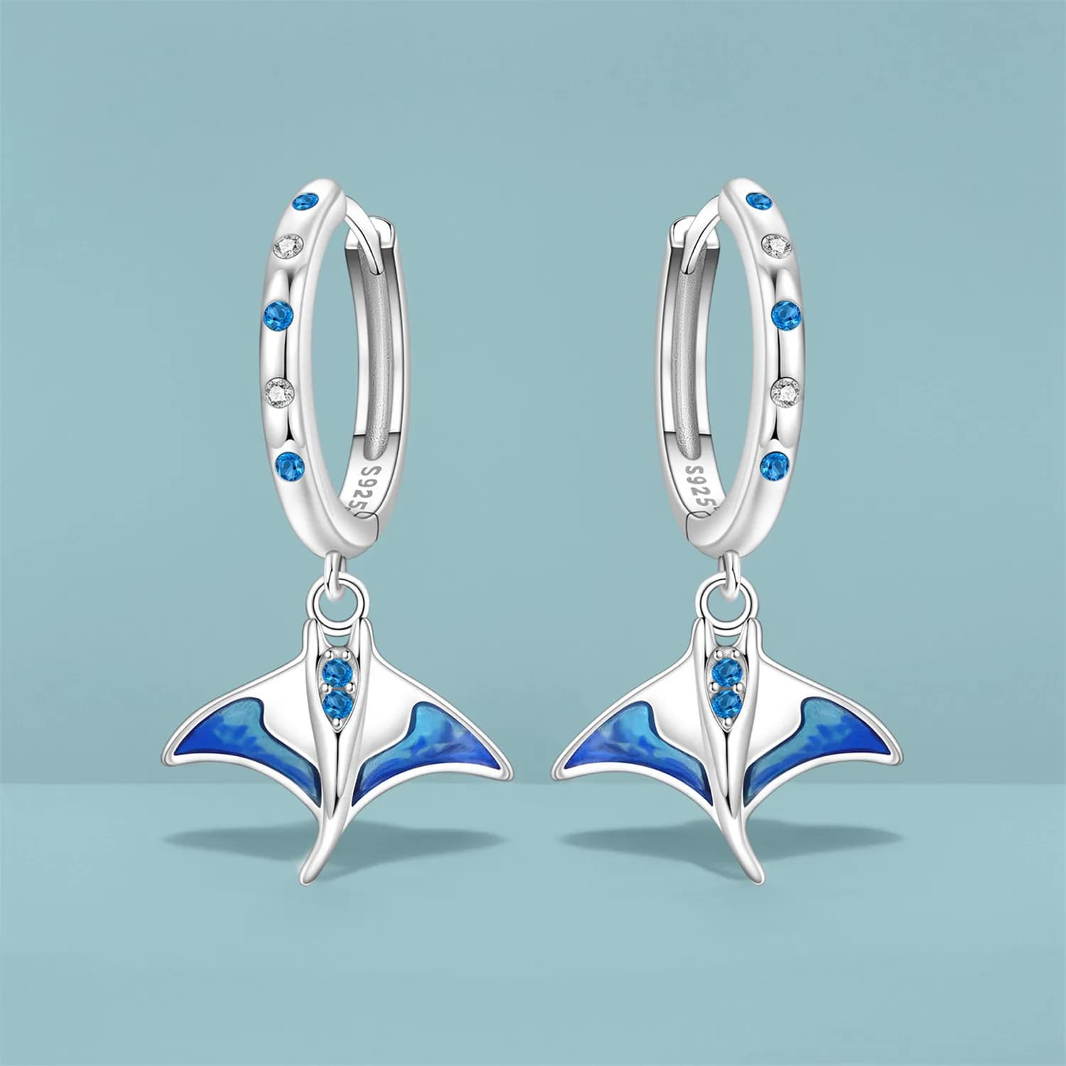 Cycuff Orecchini pendenti in argento sterling 925 con pesce diavolo blu Orecchini da donna Fascino Moda Regali versatili per gioielli da festa