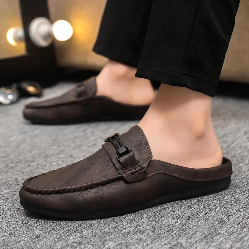 Summer Leather Men's Half-slipper Breathable Men's Casual Shoes Comfortable Walking Loafers Shoes