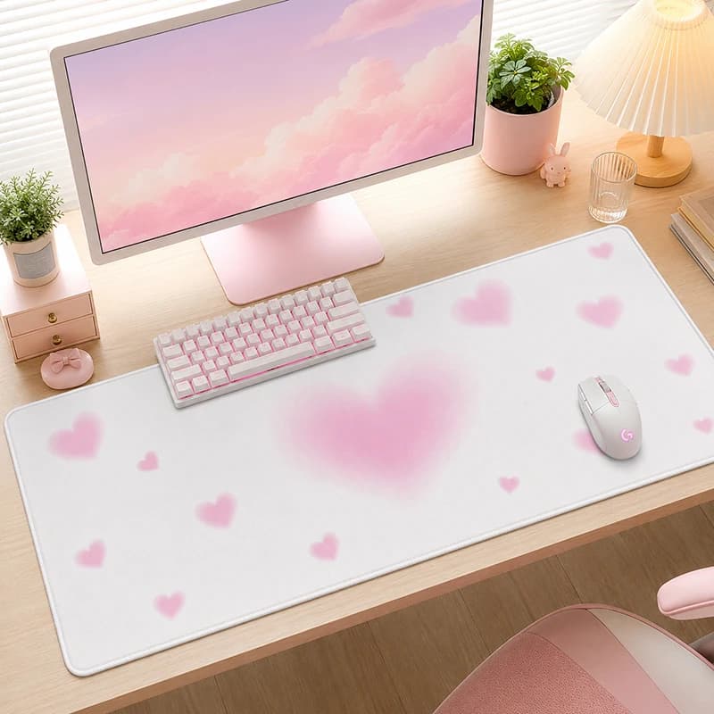 Mouse Pad Gaming White And Pink Heart printon demand Custom New Computer Mousepad XXL MousePads Soft Office Gaming laptop
