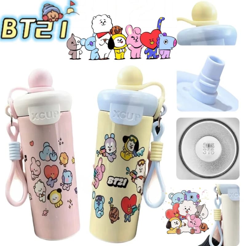 BT21 RJ Koya Shooky Chimmy Creative Personality Stainless Steel Insulated Cup Comfortable Large Capacity Water Bottle For Students