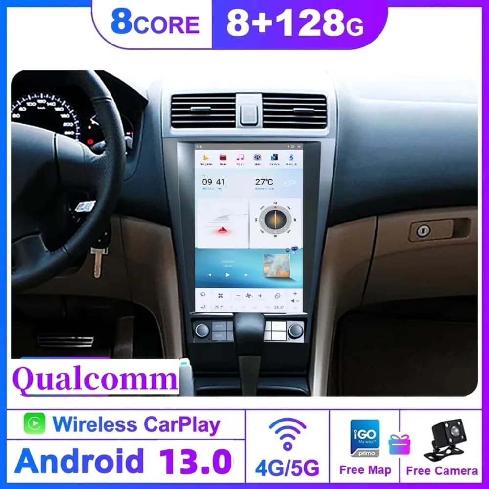 Qualcomm Android 13 Car Radio Receiver For Honda Accord 7 2003 2004 2005 2006 2007 2008 GPS Navi Stereo Radio Head Unit