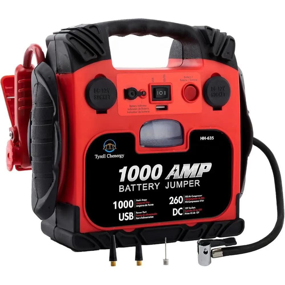 Avviatore di Emergenza Portatile con Compressore d'Aria, Gonfiatore Pneumatici 260PSI, Stazione di Alimentazione 12V 1000Amp, USB e Luce LED