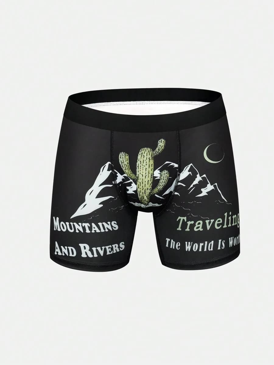 Mens Cactus Mountain Moon Print Boxer Shorts