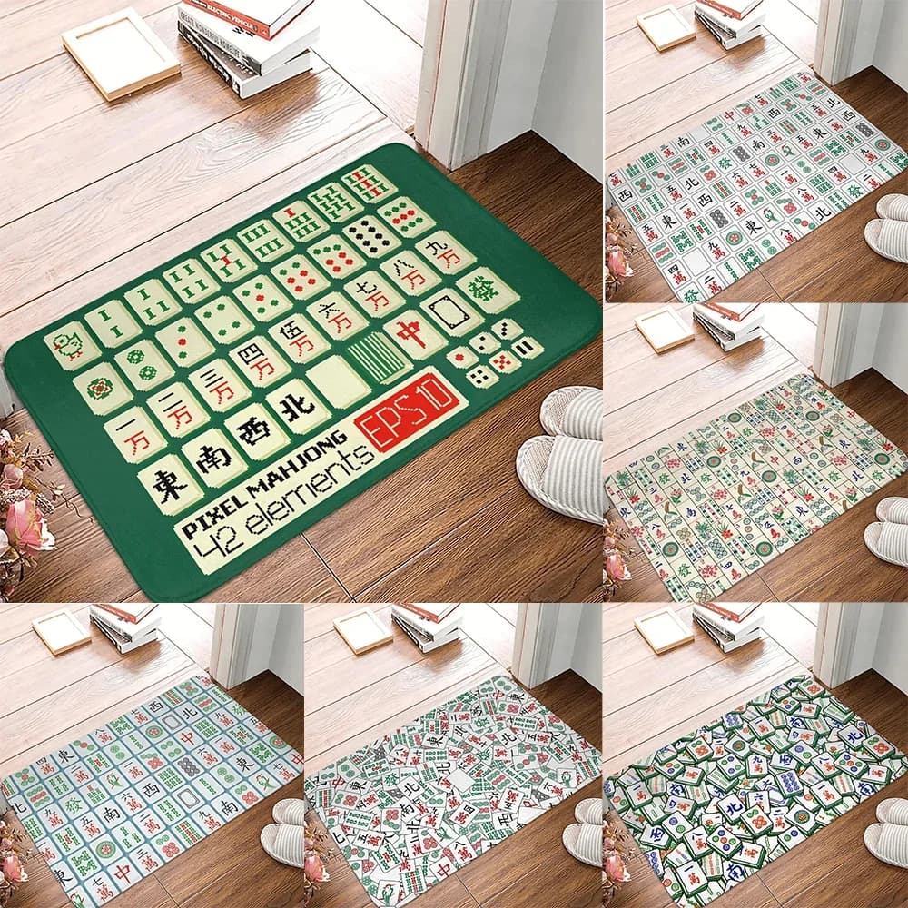 Mahjong Tile Game Pattern Door Mat Anti Slip Entrance Kitchen Bathroom Floor Door Mat Bathroom Carpet Mahjong Enthusiasts